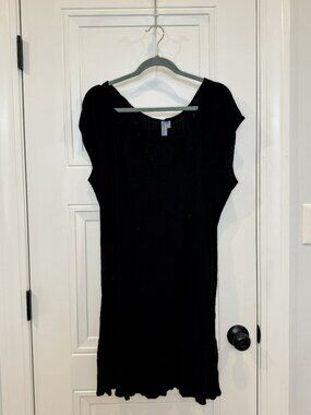 St. John's Bay Woman Crinkle-Cotton Black Dress Swim Coverup 100% Cotton EUC
